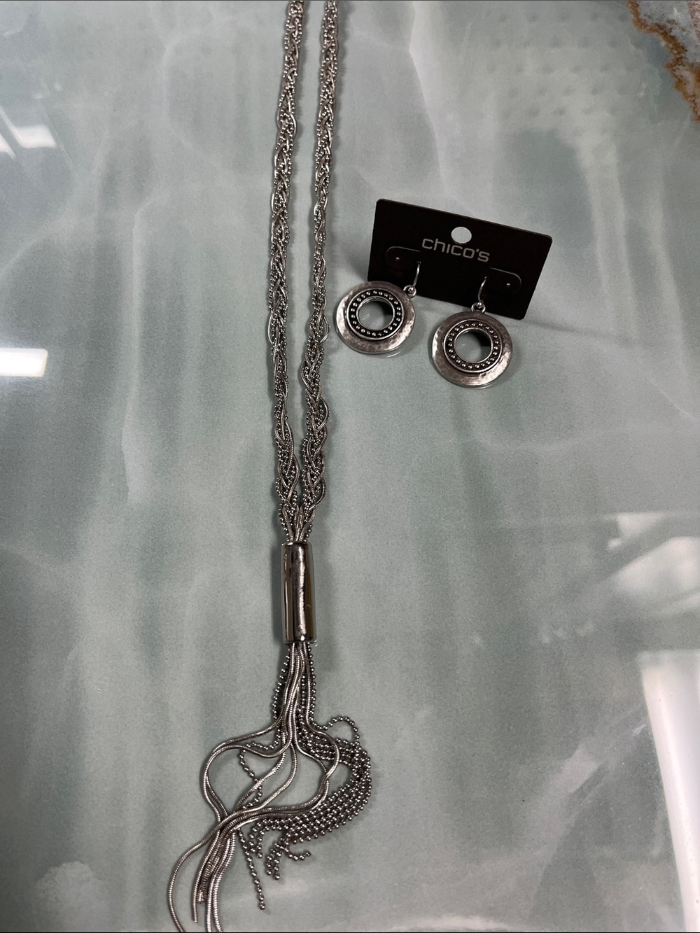 NWT Chicos long necklace and earrings